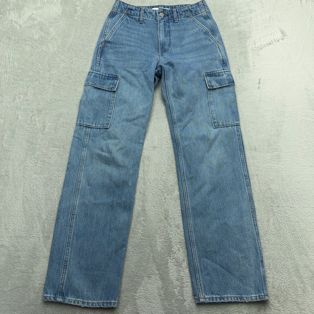 Denim Forum Cargo Jeans Womens 23 Blue The 90s Edie Lo-Rise Cargo Utility Denim